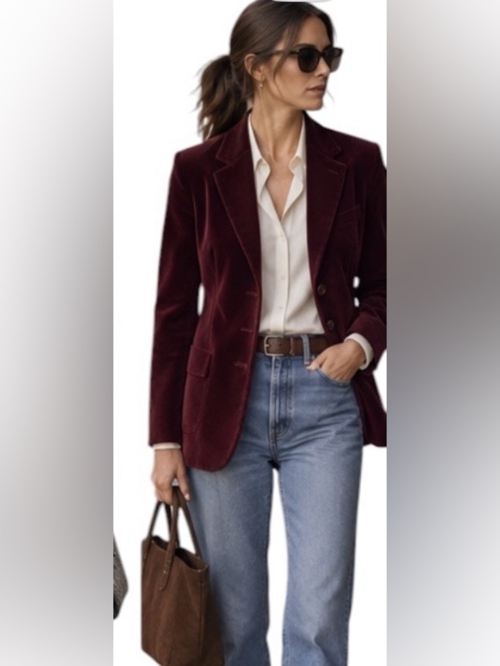 Women's Vintage Velvet Blazer - Burgundy